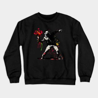 Captivating Banksy-Inspired Artwork: Man Flowers colorful Crewneck Sweatshirt